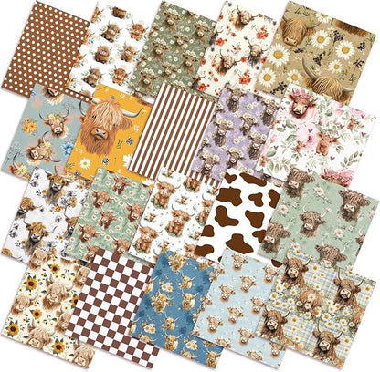 Ganeen 60 Pcs 10 x 10 Inch Highland Cow Quilting Fabric Squares Vintage by Ganeen