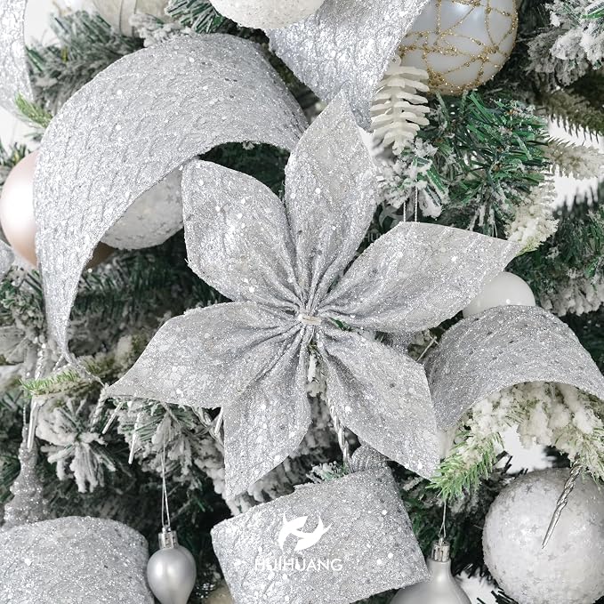 HUIHUANG Silver Glitter Wired Ribbon - Image 4