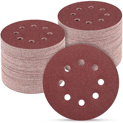 100 PCS 5 Inch Sanding Discs 150 Grit, Round Hook and Loop Sandpaper by POTUINOM