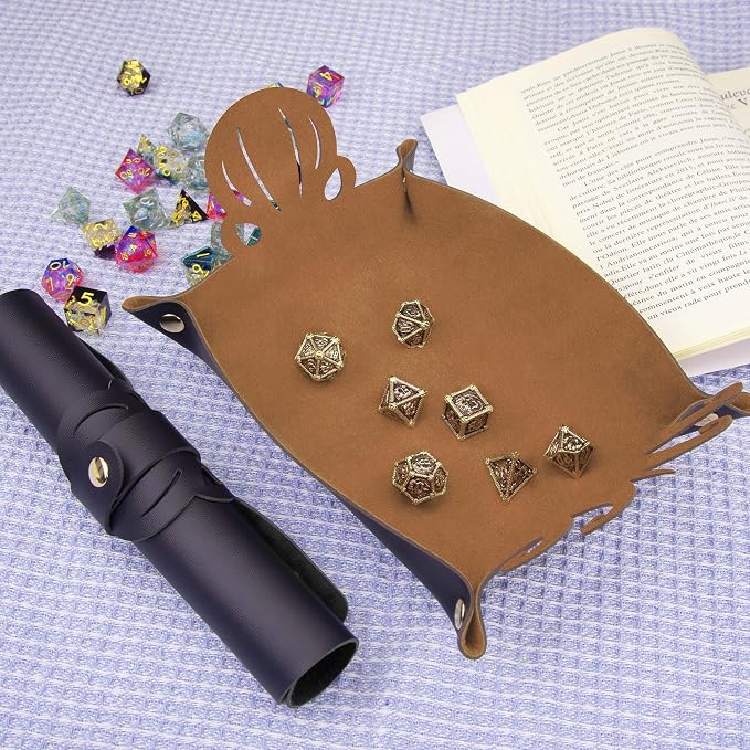 SIQUK 2 Pieces Octopus Dice Rolling Tray PU Leather Dice Mat Folding Scroll - Image 5