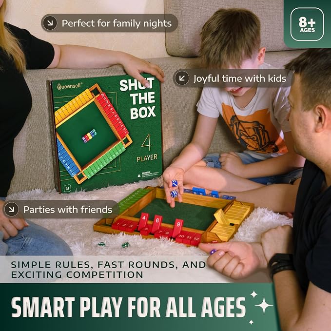 Shut The Box Game Wooden Board for 4 Players - Image 8
