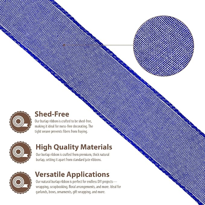 Mandala Crafts Royal Blue Burlap Ribbon 1.5 Inches Wide Jute Ribbons - Image 3