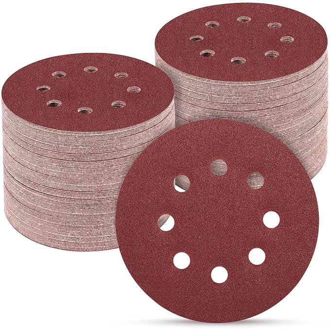 100 PCS 5 Inch Sanding Discs 100 Grit, Round Hook and Loop Sandpaper by POTUINOM