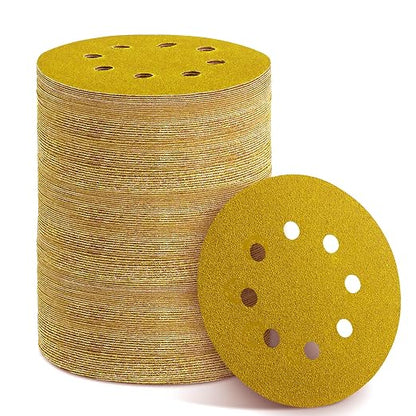 150PCS 60 Grit Gold Sanding Discs, 5-Inch 8-Hole Sandpaper by YEHBS