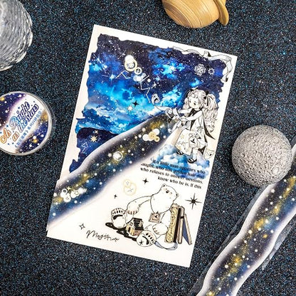 Galaxy-Themed Washi Tape Set, 4 Rolls of Decorative Glitter Tapes - Image 7