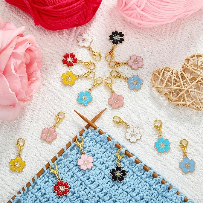 BEEFLYING 16Pcs Flower Stitch Marker Charms - Image 4