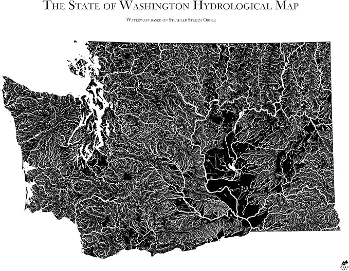 Muir Way Hydrological River Map of Washington by MuirWay