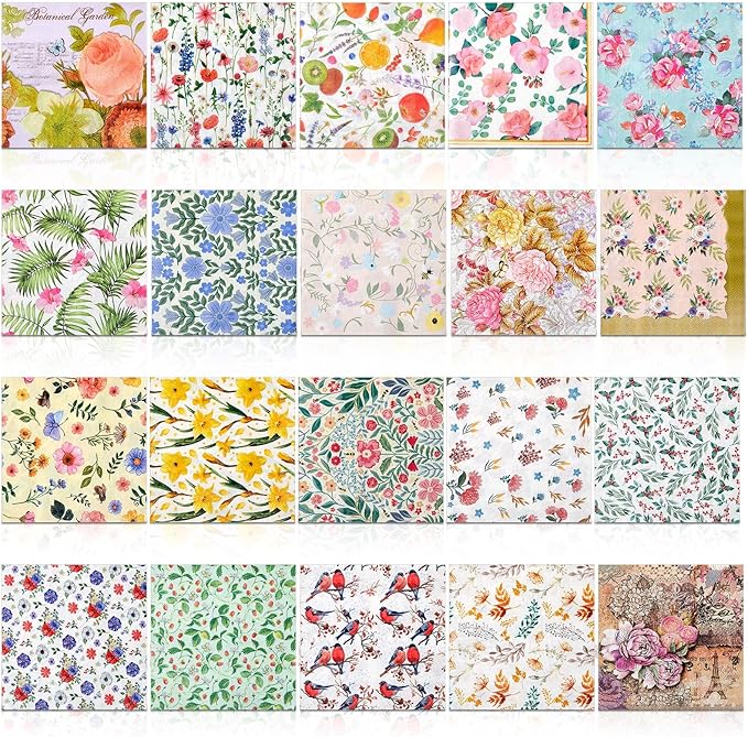 Crtiin 20 Pack Assorted Floral Napkins by Crtiin