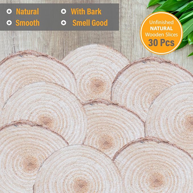 Wood Slices in Mesh Bag for Crafts DIY Projects Rustic Wedding Decorations - Image 2