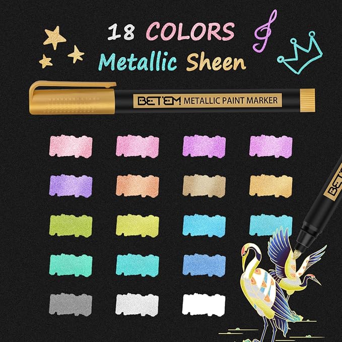 Betem Metallic Paint Markers, 18 Colors Acrylic Paint Metallic Markers - Image 2