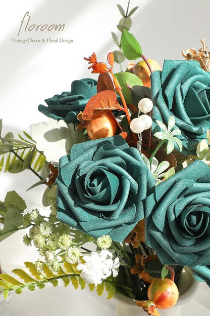 Floroom Artificial Flowers 25pcs Real Looking Dark Teal Foam Fake Roses - Image 3