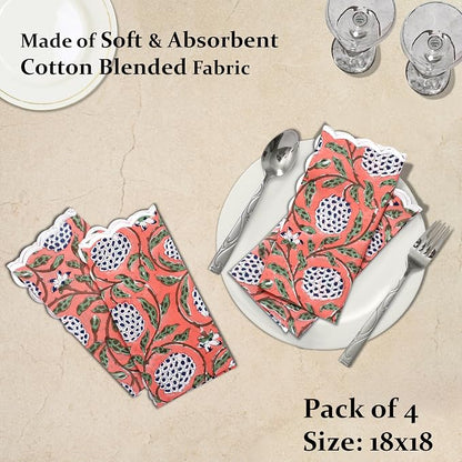 Ridhi Dark Salmon Pink Hand Block Print Napkins 18" x 18" Set of 4 Reusable - Image 4