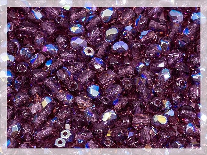 100pcs of Faceted Fire Polished Pressed Czech Glass Beads 4mm, Amethyst AB by CzechBeadsManufacturer