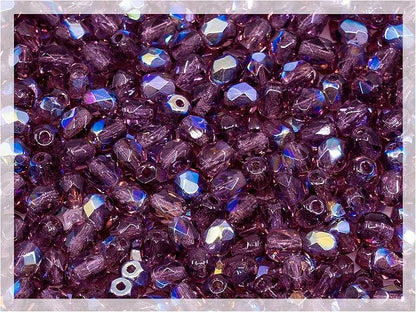 100pcs of Faceted Fire Polished Pressed Czech Glass Beads 4mm, Amethyst AB by CzechBeadsManufacturer
