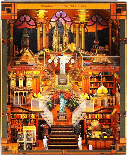 Book Nook Kits for Adults – The World Library Booknook – 3D Wooden Puzzle by Unknown