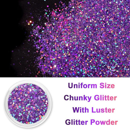 Renfio 2 Sizes Glitter, 2.11oz/60g Purple Glitter, Holographic Fine Glitter Mix - Image 2