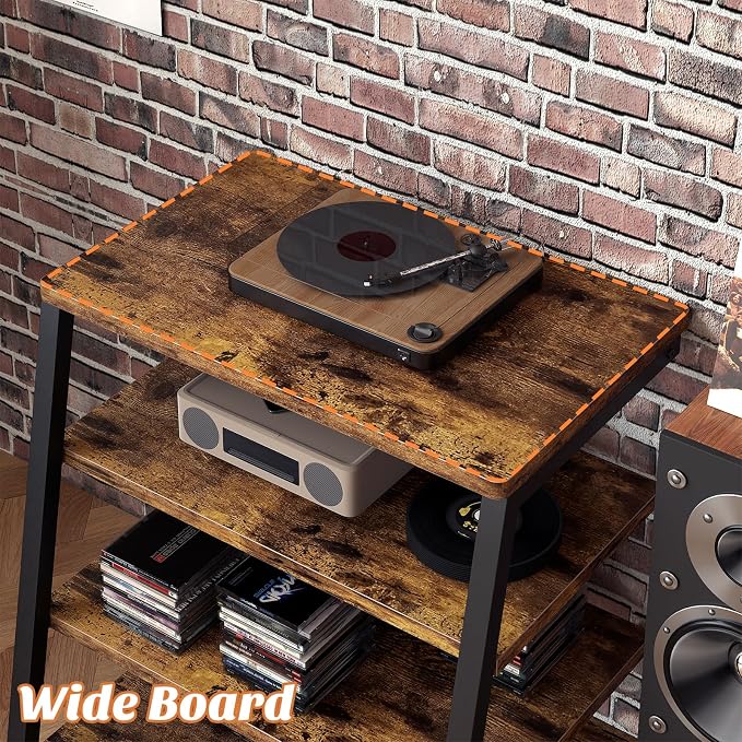 AV Media Stand with Outlets, Media Console with LED Lights, Stereo Racks and - Image 4