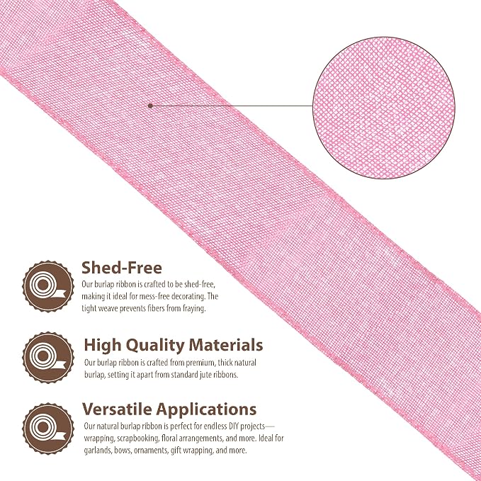 Mandala Crafts Pink Burlap Wired Ribbon 3 Inches Wide Jute Ribbons - Image 3
