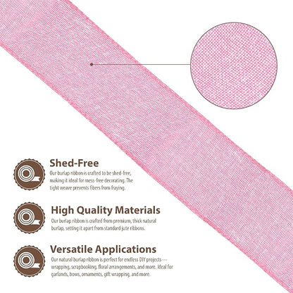Mandala Crafts Pink Burlap Wired Ribbon 2.5 Inches Wide Jute Ribbons - Image 3