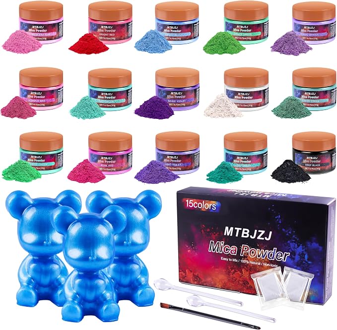 MTBJZJ Mica Powder for Resin, 15 Colors - 20g/Bottle of Epoxy Resin Color by MTBJZJ