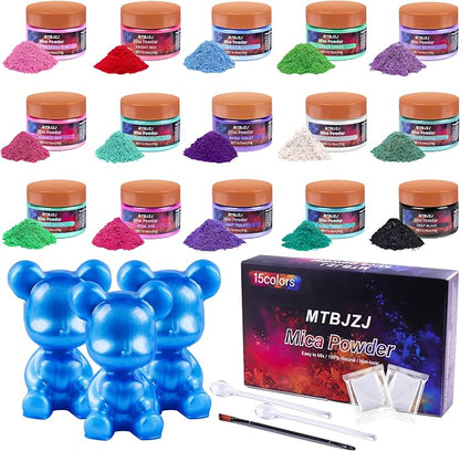 MTBJZJ Mica Powder for Resin, 15 Colors - 20g/Bottle of Epoxy Resin Color by MTBJZJ
