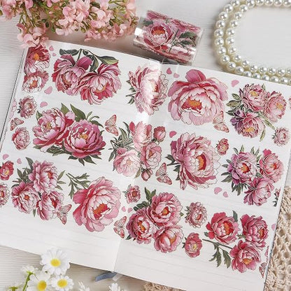 PET Tapes - Pink Flower Scrapbook Supplies, Transparent Floral Tapes - Image 5