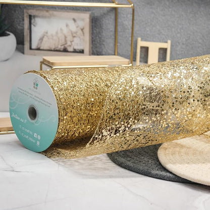 CT CRAFT LLC Sparkling Glitter Mesh Wired Ribbon 6" x 10 Yards Gold - Image 4