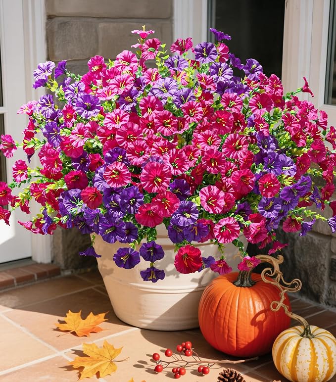 Artificial Flowers Fake Plants for Outdoors Decoration, 12 Bundles Silk Morning by Ivydale