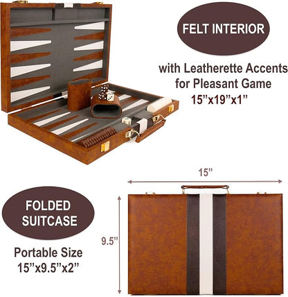 Backgammon Set - 15 Inch Classic Backgammon Board Game Sets Handheld - - Image 4
