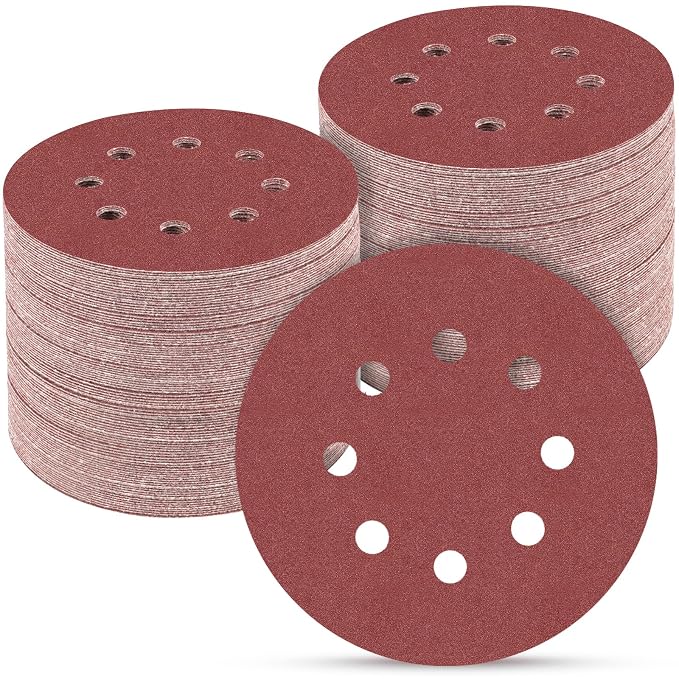100 PCS 5 Inch Sanding Discs 180 Grit, Round Hook and Loop Sandpaper by POTUINOM