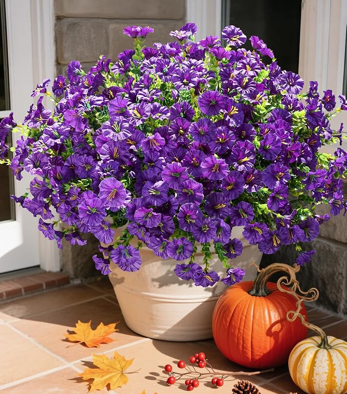 Artificial Flowers Fake Plants for Outdoors Decoration, 12 Bundles Purple Silk by Ivydale