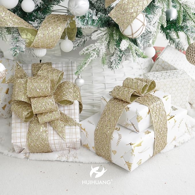 HUIHUANG Champagne Glitter Wired Ribbon - Image 4