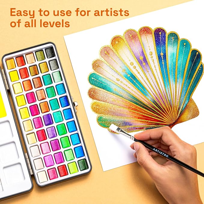 ARTISTRO 50 Metallic Watercolor Paint Set, Vivid Colors in Portable Box - Image 4