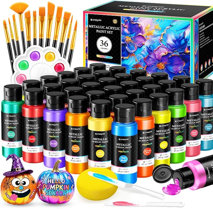52 PCS Metallic Acrylic Paint Set by POPYOLA