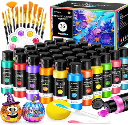 52 PCS Metallic Acrylic Paint Set by POPYOLA
