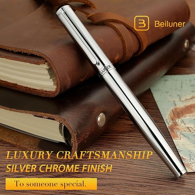 BEILUNER Silver Fountain Pen, Stunning Luxury Pens - Image 3
