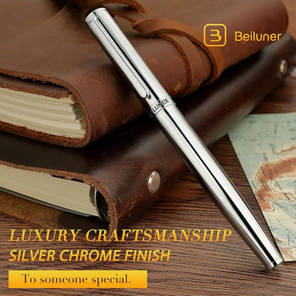 BEILUNER Silver Fountain Pen, Stunning Luxury Pens - Image 3