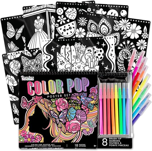 Fashion Angels Color Pop Poster Set, Includes 18 Posters & 8 Brush Tip Markers by FashionAngels