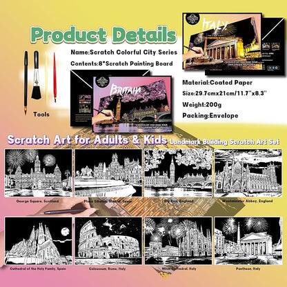 Scratch Art Painting Kit for Adults-8 Sheets A4 Rainbow Scratch Painting Paper - Image 2
