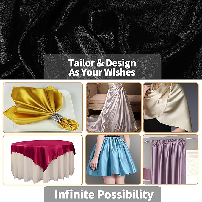 RUDONG M Black Satin Fabric by The Yard, 5 Yard x 60 Inch Wide Silky Charmeuse - Image 4