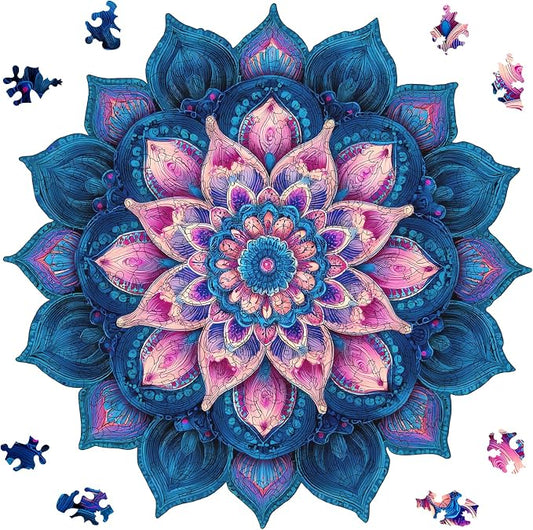 Wooden Puzzles for Adults 471 Pieces, Mandela Lotus Jigsaw Puzzles, Unique by Ixfyloop
