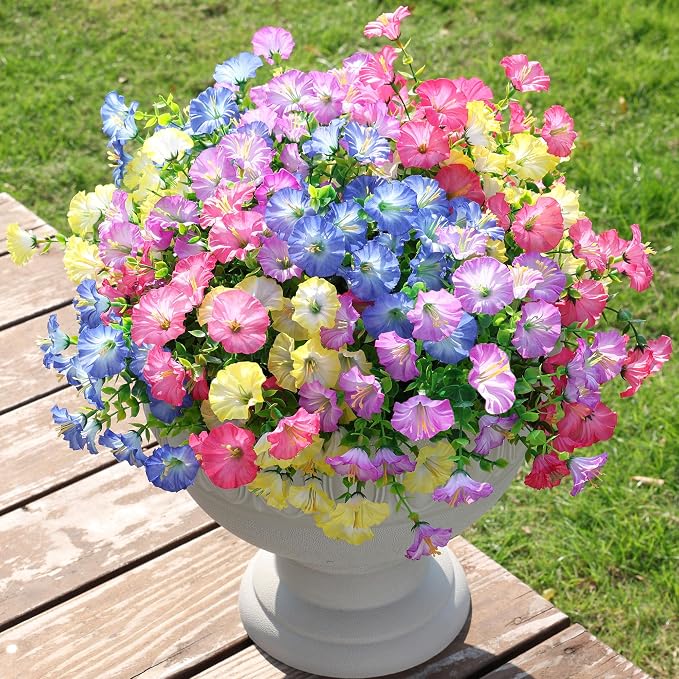 Artificial Flowers Fake Plants for Outdoors Decoration, 12 Bundles Silk Morning - Image 4