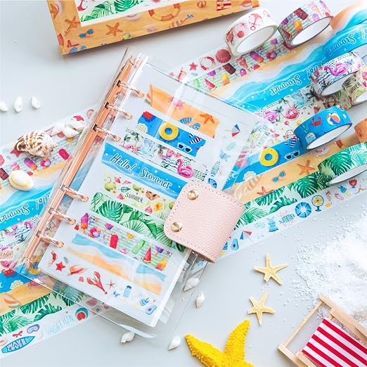 YUBBAEX 10 Rolls Four Seasons Washi Tape Set Beach Ice Cream Masking Decorative - Image 8