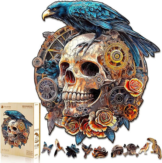 KAAYEE Wooden Puzzles for Adults, 3D Visual Effect Raven & Mechanical Skull by KAAYEEDirect