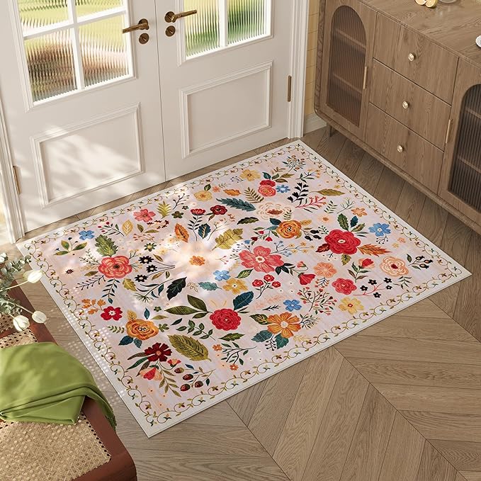 Rugcomf Door Mat Indoor Entrance 2x3 Rug Machine Washable Boho Floral Small by Rugcomf