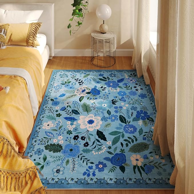 Rugcomf Bedroom Rug 3x5 Rug Washable Area Rug Non Slip Low Pile Boho Floral by Rugcomf