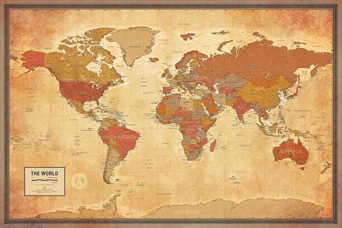 Laminated World Pioneer Map Poster | Vintage Style Map | Includes The Most by High-QualityWallMaps