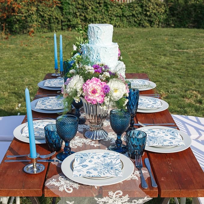 Aodaer 48 Pieces Floral Paper Napkins Disposable Blue Floral Napkins Blue and - Image 7