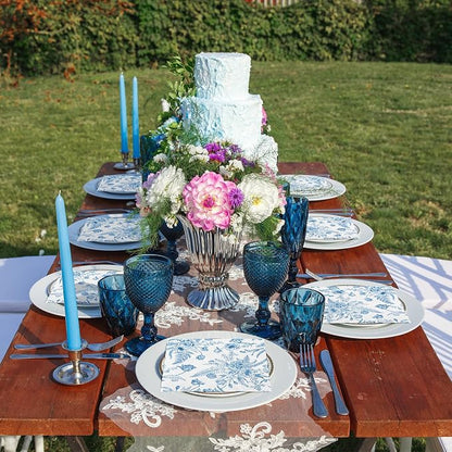 Aodaer 48 Pieces Floral Paper Napkins Disposable Blue Floral Napkins Blue and - Image 7