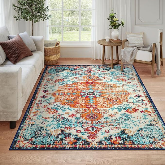 Lahome Orange 6x9 Area Rugs Boho Washable Area Rug by Lahome